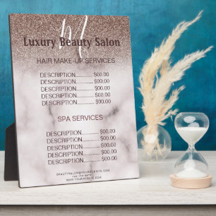 Trendy Purple Glitter Monogram Salon Price Menu Fotoplatte