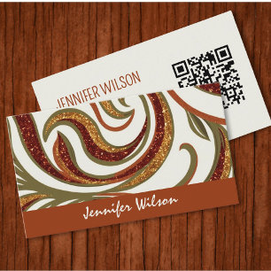 Trendy QR Code abstrakter Glitzer Terrakotta grün Visitenkarte