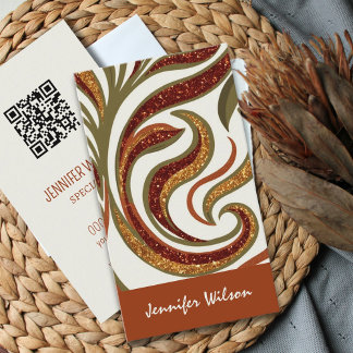 Trendy QR Code abstrakter Glitzer Terrakotta grün Visitenkarte