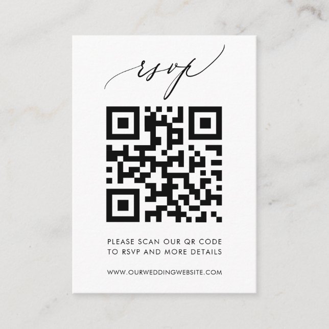 Trendy QR Code Elegante Calligraphy Wedding RSVP Begleitkarte (Vorderseite)