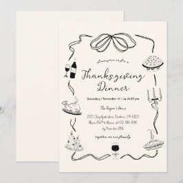 Trendy Quirky Hand Drawn Scribble Erntedank Einladung