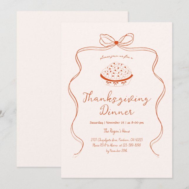Trendy Quirky Hand Drawn Wavy Pie Erntedank Einladung (Vorne/Hinten)