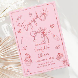 Trendy Quirky Pink Hand Drawing Party Einladung