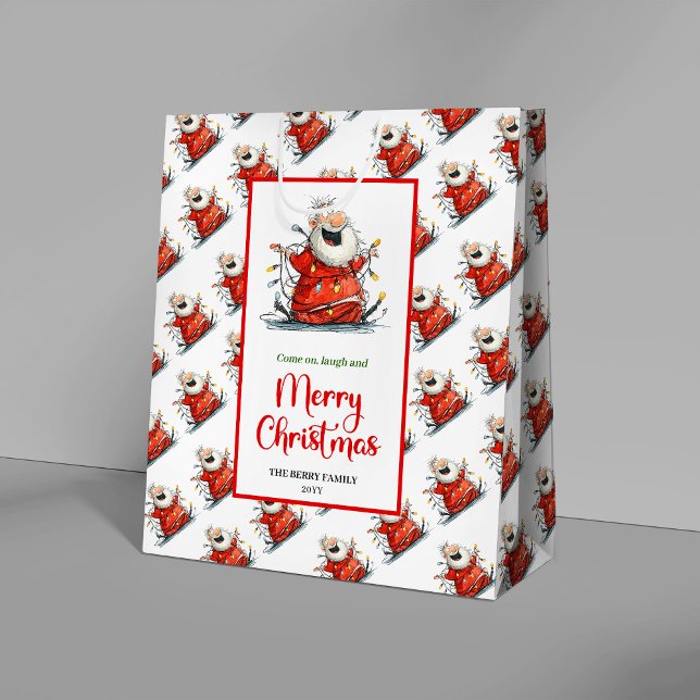 Trendy quirky Santa cute cheerful holiday gift bag Mittlere Geschenktüte (Trendy quirky Santa cute cheerful holiday gift bag)
