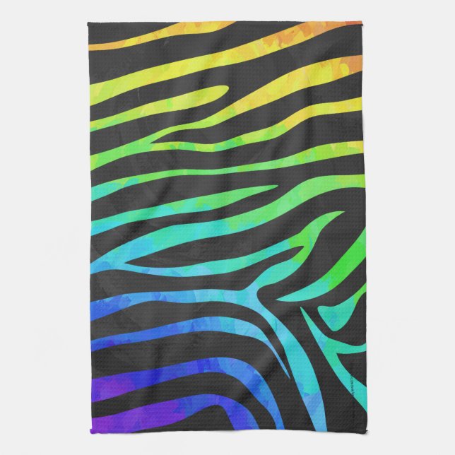 Trendy Rainbow and Black Zebra Animal Print on ele Handtuch (Vertikal)