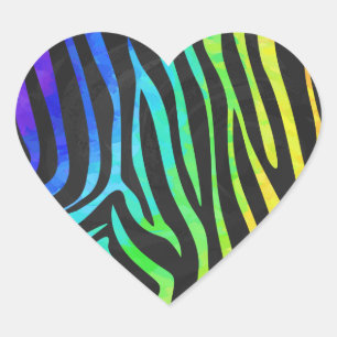 Trendy Rainbow and Black Zebra Animal Print on ele Herz-Aufkleber