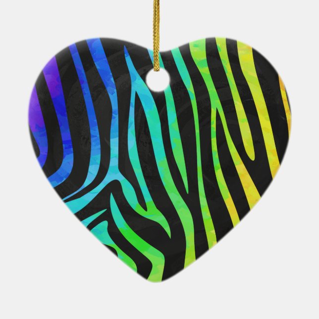 Trendy Rainbow and Black Zebra Animal Print on ele Keramikornament (Hinten)