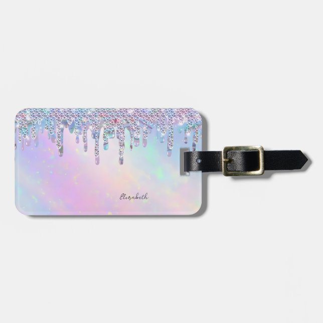 Trendy Rainbow Glitzer Tropfens Holographic Gepäckanhänger (Vorderseite horizontal)