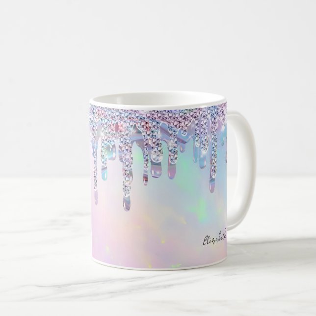 Trendy Rainbow Glitzer Tropfens Holographic Kaffeetasse (VorderseiteRechts)