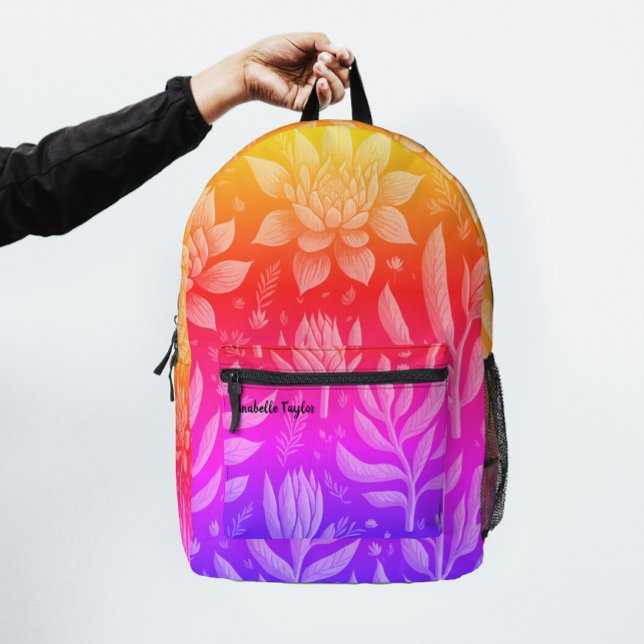 Trendy Rainbow Gradient Garden Zen Floral Muster Bedruckter Rucksack (Von Creator hochgeladen)