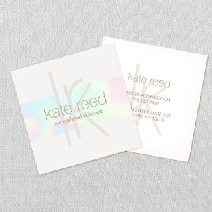 Trendy Rainbow Holographic Monogram Strip Quadratische Visitenkarte