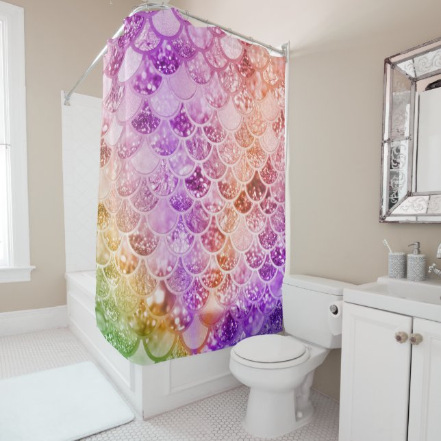 Trendy Rainbow Ombre Glitzer Mermaid Fischskala Duschvorhang (Beispiel)