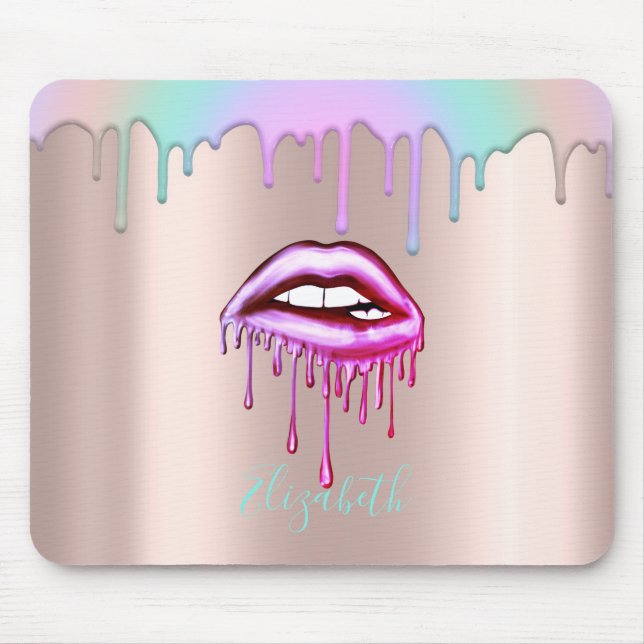 Trendy Rainbow Tropfens Metallische Dripping Lips Mousepad (Vorne)