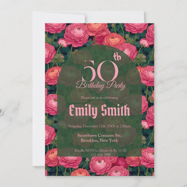 Trendy Ranunculus Sparkle 70Th Birthday Einladung (Vorderseite)