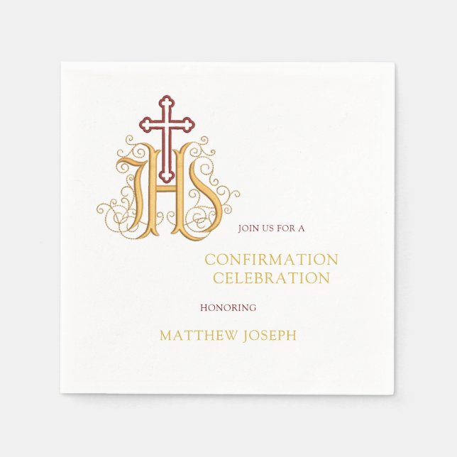 Trendy Red and Gold Blüh Confirmation Serviette (Vorderseite)