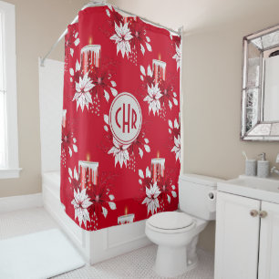 Trendy Red and White Poinsettia Blume Duschvorhang