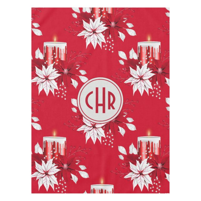 Trendy Red and White Poinsettia Blume Tischdecke (Vorderseite)