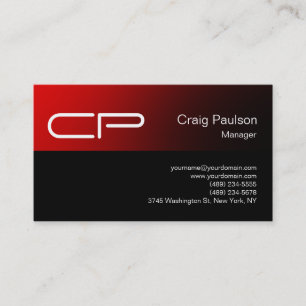 Trendy Red Black Chic Monogram Business Card Visitenkarte