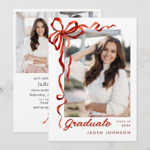 Trendy Red Bow Ribbon 4 FOTO Graduation Party Einladung