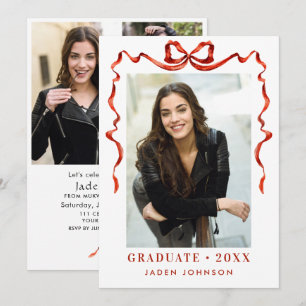 Trendy Red Bow Ribbon 4 FOTO Graduation Party Einladung