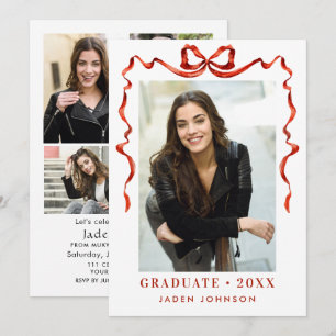 Trendy Red Bow Ribbon 5 FOTO Graduation Party Einladung