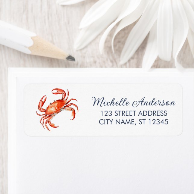 Trendy Red Crab Nautical Return Address Label (Insitu)
