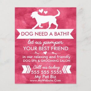 Trendy Red Dog Grooming Flyer - personalisierbar