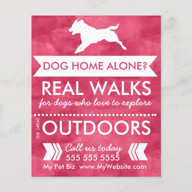 Trendy Red Dog Silhouette Dog Walker Flyer (Vorne)