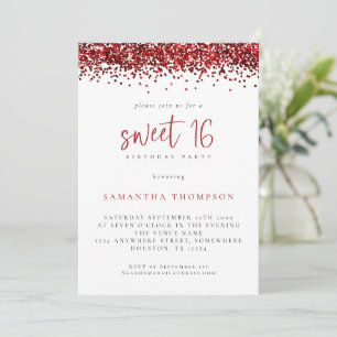 Trendy Red Glitzer Sweet 16 Geburtstagsparty Einladung