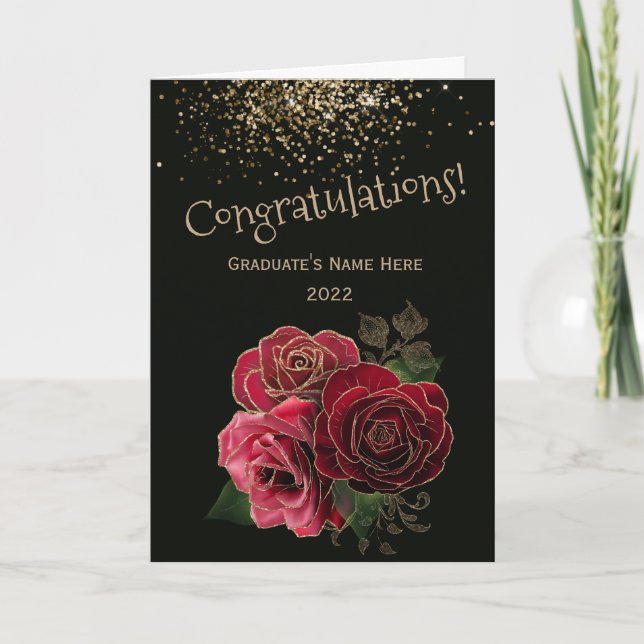 Trendy Red Gold Rose Herzlichen Glückwunsch Abschl Karte (Vorderseite)