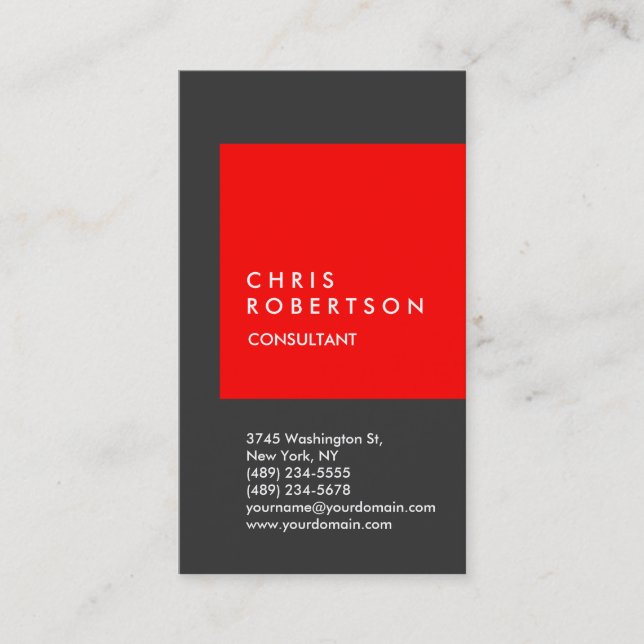 Trendy Red Gray Stripe Consultant Business Card Visitenkarte (Vorderseite)