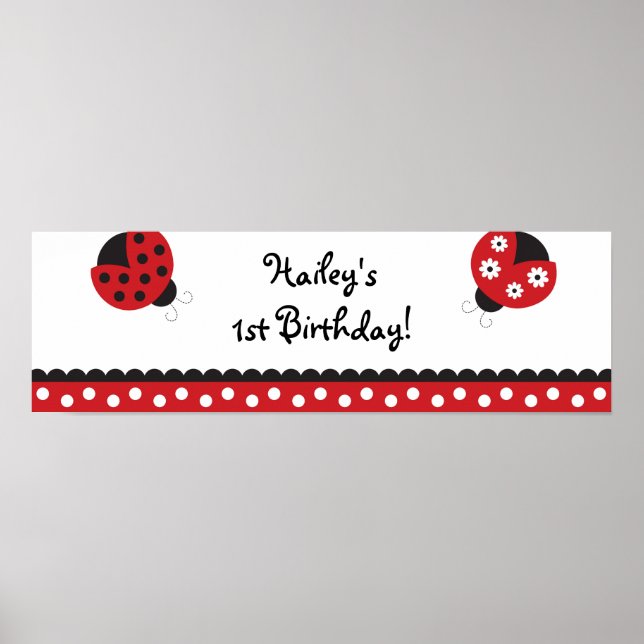 Trendy Red Ladybug Birthday Banner Sign Poster (Vorne)