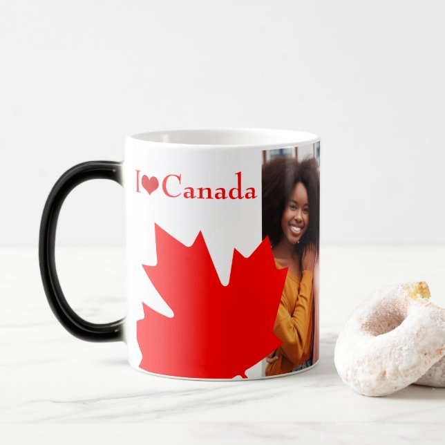 Trendy Red Maple Blätter I Liebe Canada Foto Verwandlungstasse (Mit Donut)