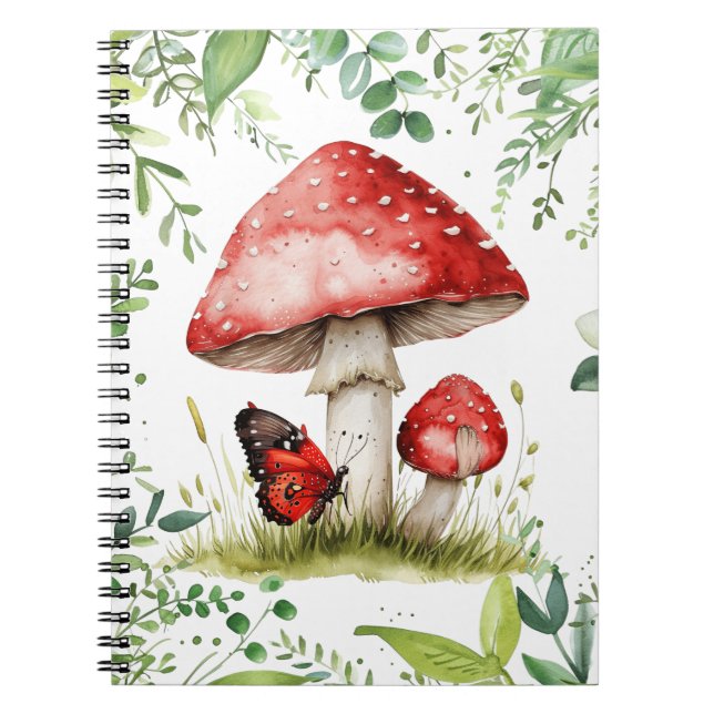 Trendy Red Mushroom mit Butterfly Notizblock (Vorderseite)