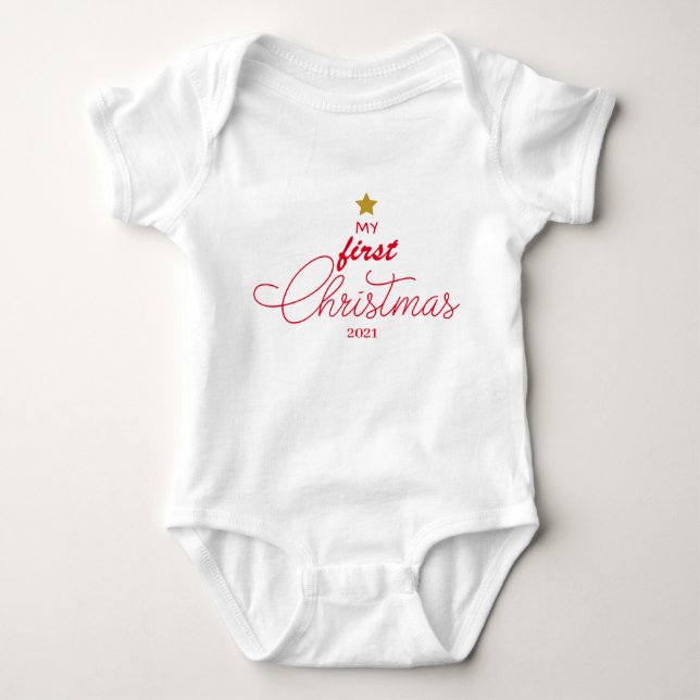 Trendy Red My First Christmas Script Newborn Baby  Strampler (Vorderseite)