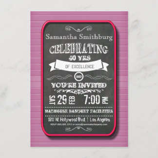 Trendy Red Neon Chalkboard Geburtstagsparty Einlad Einladung