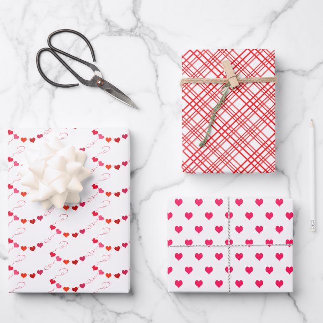 Trendy Red, Pink und White Valentine Muster Geschenkpapier Set (Vorderseite)
