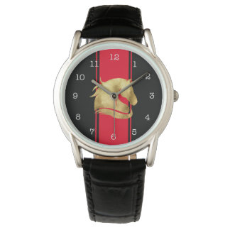 Trendy Red Racing Stripes Gold Pferd Armbanduhr