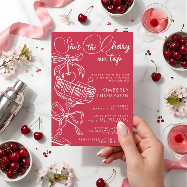 Trendy Red She's The Cherry On Top Bridal Shower Einladung (Von Creator hochgeladen)