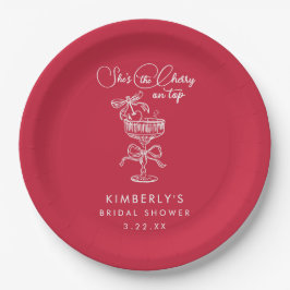 Trendy Red She's The Cherry On Top Bridal Shower Pappteller
