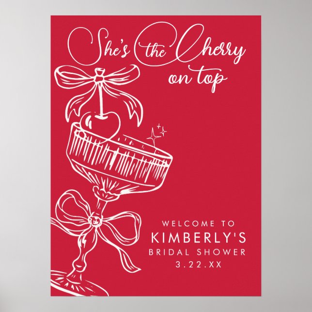 Trendy Red She's The Cherry On Top Bridal Shower Poster (Vorne)