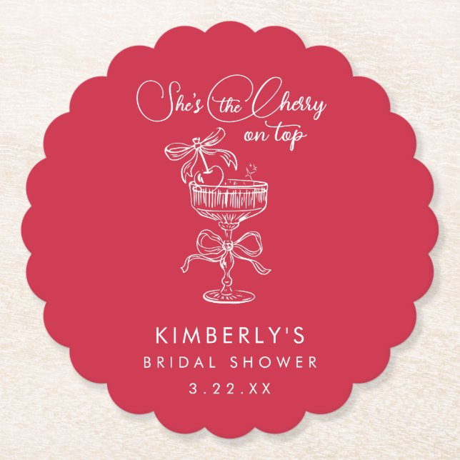Trendy Red She's The Cherry On Top Bridal Shower Untersetzer (Vorderseite)