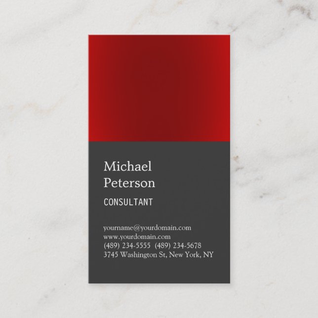 Trendy Red Strip Gray Consultant Business Card Visitenkarte (Vorderseite)
