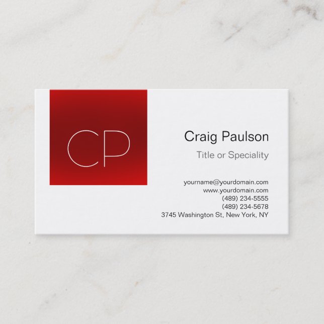 Trendy Red Strip White Monogram Business Card Visitenkarte (Vorderseite)