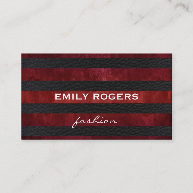 Trendy Red Vintag / Stilvolles Ledermuster Visitenkarte (Vorderseite)