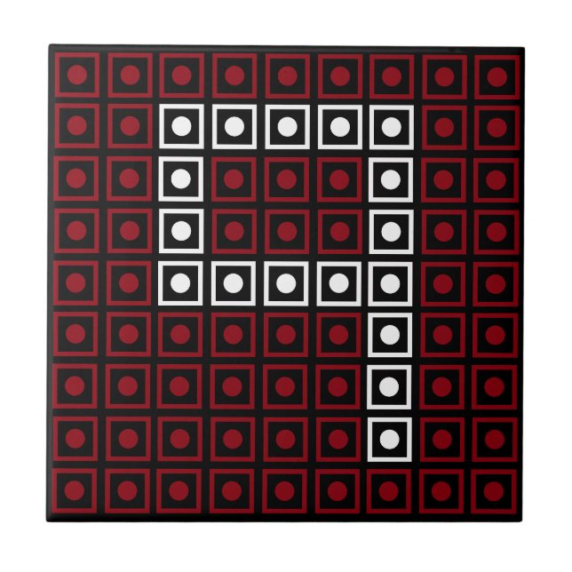 Trendy Red, White & Black 8-Bit LED Pixel Number 9 Fliese (Vorderseite)