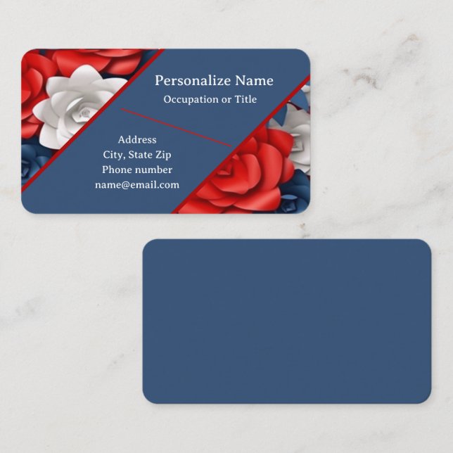 Trendy Red White Blue Blume Floral Design USA Visitenkarte (Vorne/Hinten)