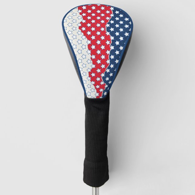 Trendy Red White & Blue Stars America Flag Muster Golf Headcover (Vorderseite)