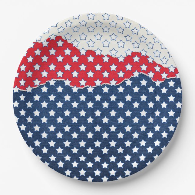 Trendy Red White & Blue Stars America Flag Muster Pappteller (Vorderseite)