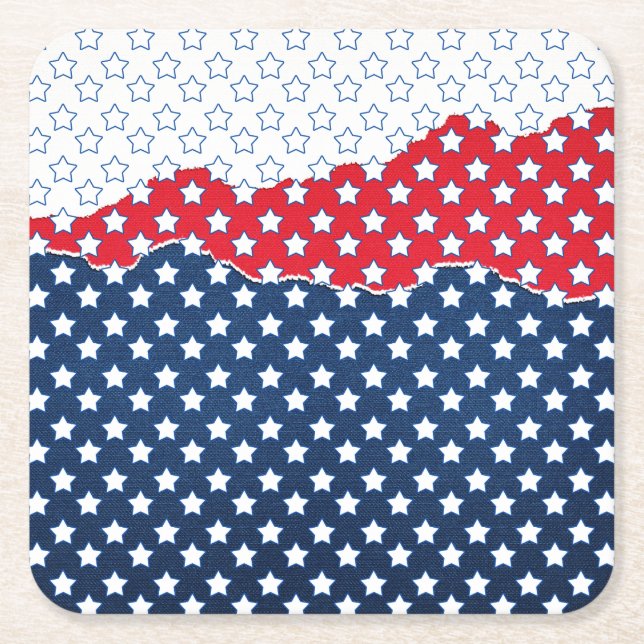Trendy Red White & Blue Stars America Flag Muster Rechteckiger Pappuntersetzer (Vorderseite)